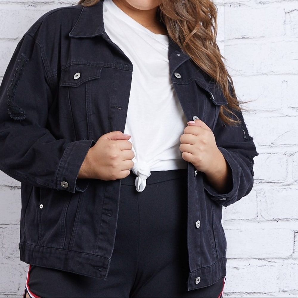 Black Distressed Denim Jacket NWOT - Picture 8 of 8